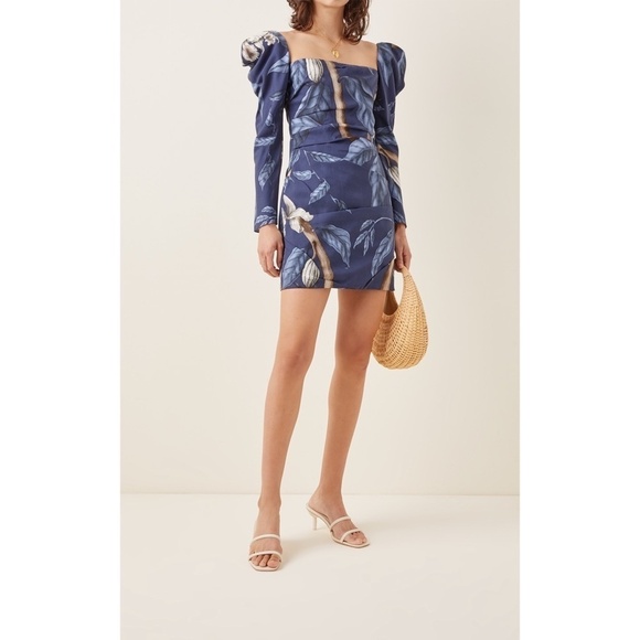 JOHANNA ORTIZ Gathering Nature Printed Crepe Mini Dress Blue Tropical Print 4 - Picture 1 of 15